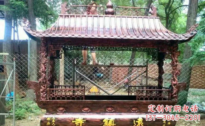贵州方形寺庙香炉铜雕 (4)