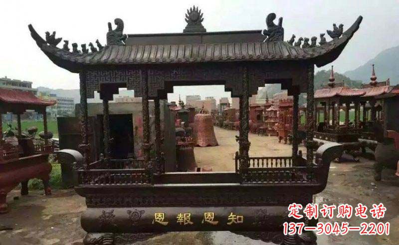 贵州精美方形寺庙铜香炉雕塑