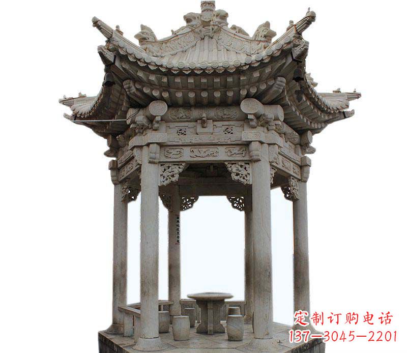 贵州精美仿古六角凉亭石雕
