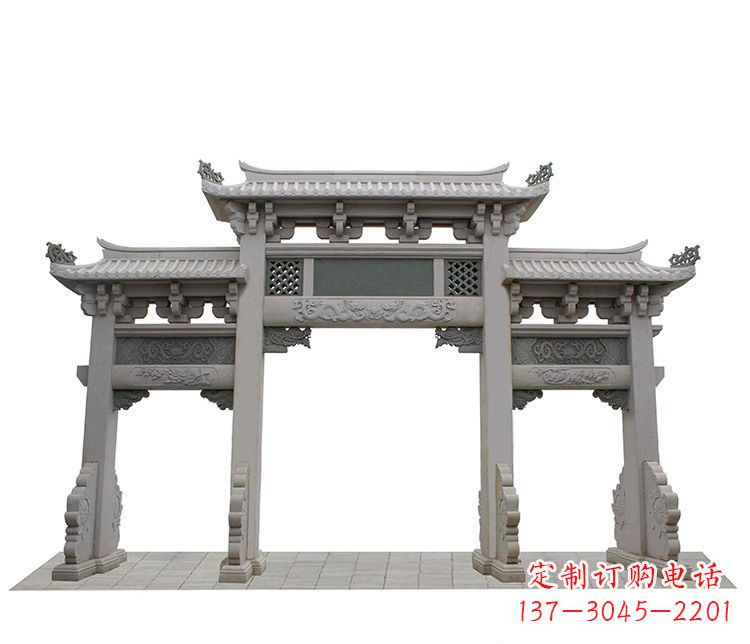贵州精美仿古三门牌坊石雕