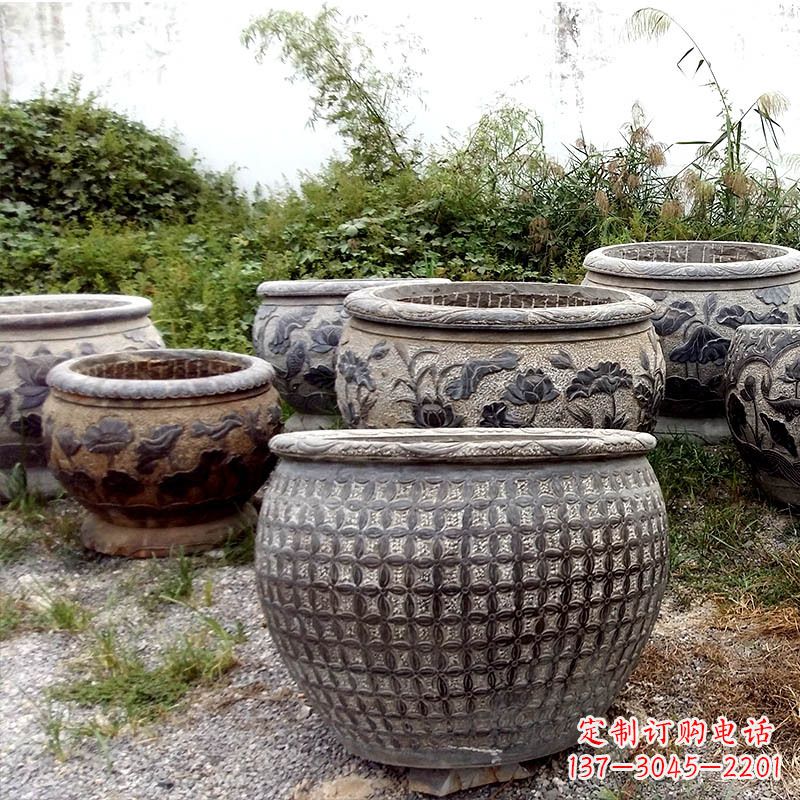 贵州仿古石雕花盆水缸