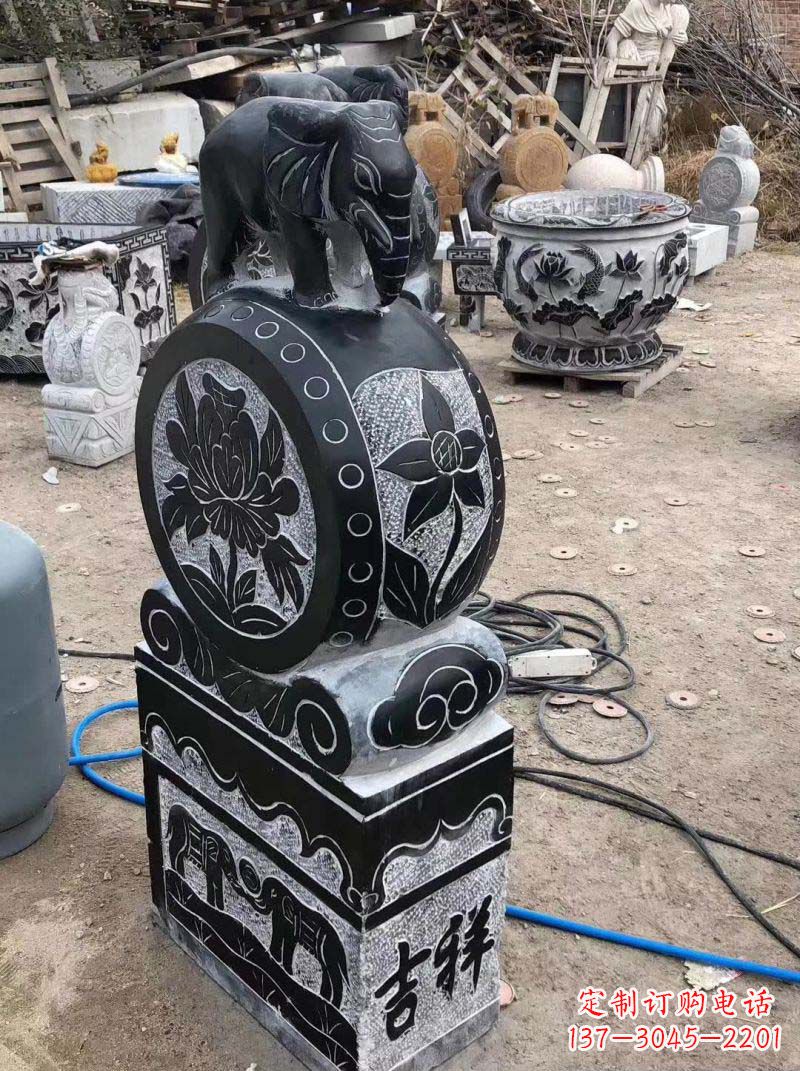 贵州仿古小象抱鼓石雕塑