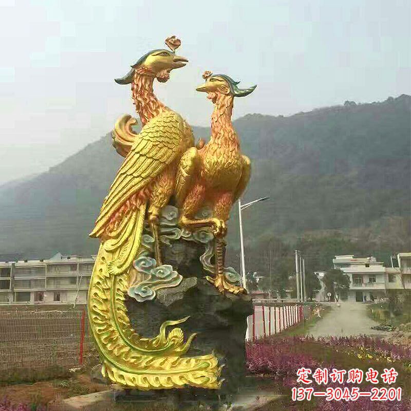 贵州凤凰景观铜雕塑-公园景区瑞鸟凤凰鎏金景观雕塑