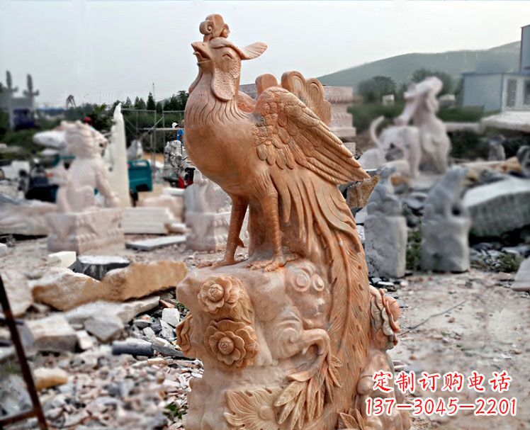 贵州凤凰牡丹晚霞红石雕神兽动物雕塑