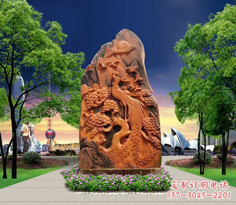贵州凤凰石雕公园动物摆件
