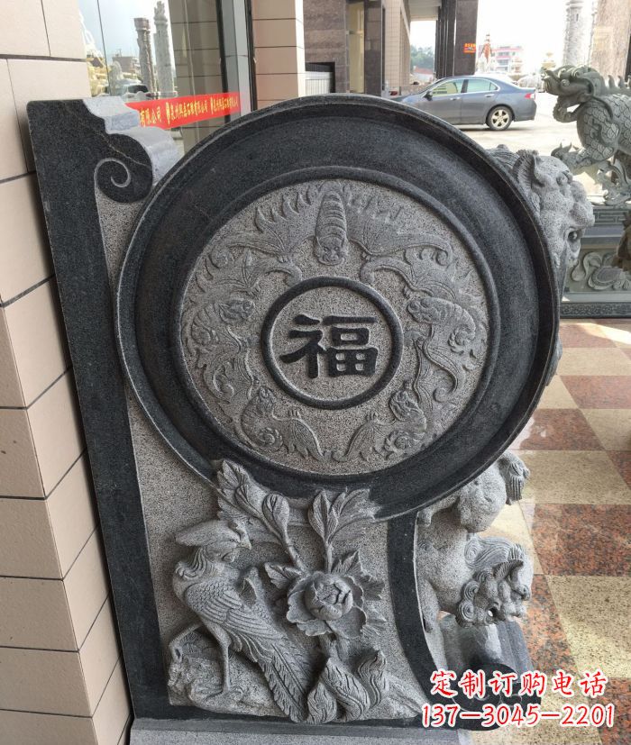 贵州福字雕塑 招财门墩石抱鼓