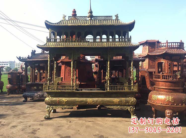 贵州高浮雕螭龙纹铜香炉