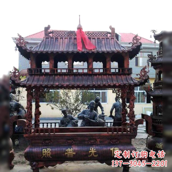 贵州古典风格三足铜香炉定制雕塑