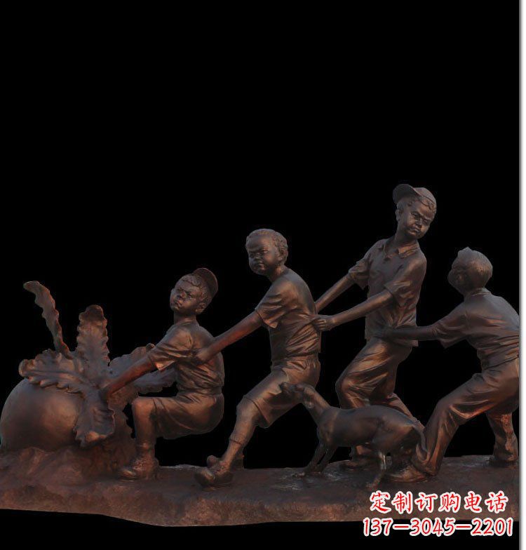 贵州精美玻璃钢仿铜拔萝卜人物雕塑