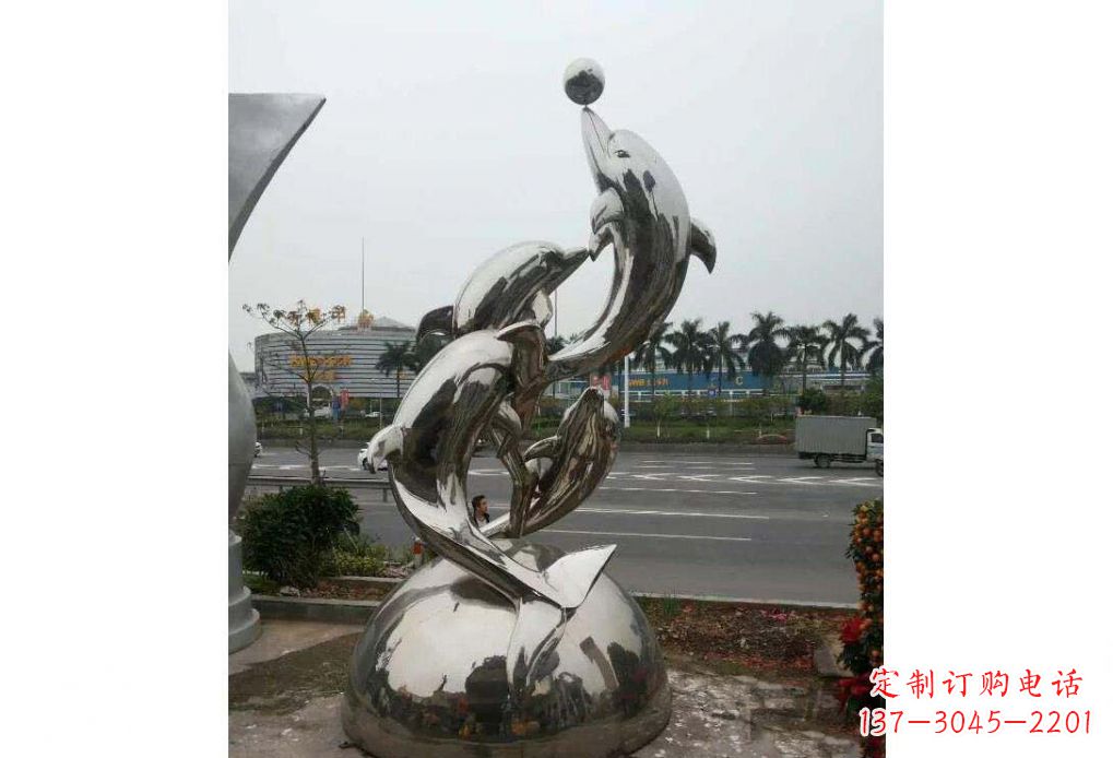 贵州海豚系列不锈钢顶球雕塑
