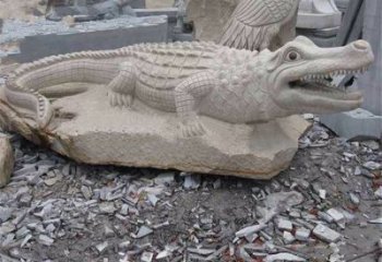 贵州鳄鱼黄沙岩动物石雕精致装饰您的家