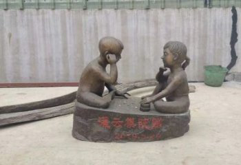 贵州精美儿童下棋铜雕