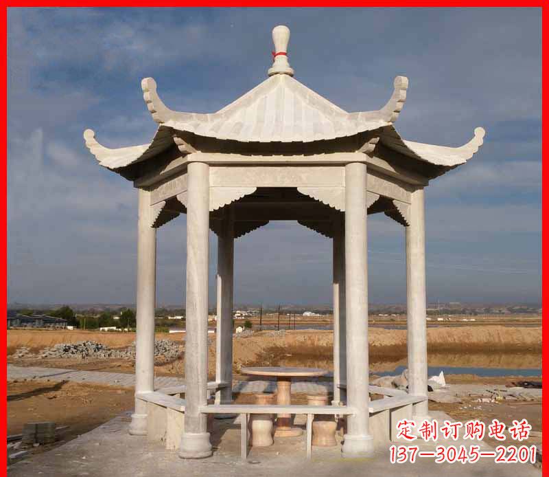 贵州公园大理石六角石雕凉亭 (2)