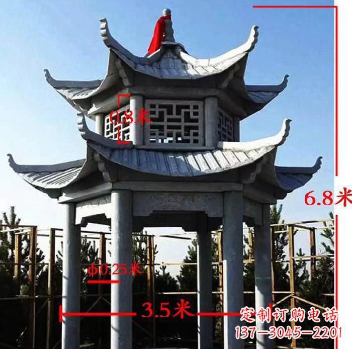 贵州杰出的大理石六角石双层凉亭雕塑