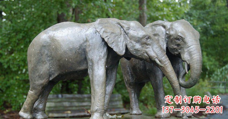 贵州公园大象动物铜雕 (2)
