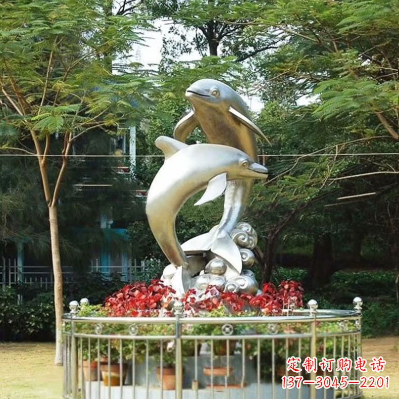 贵州公园动物海豚不锈钢景观雕塑