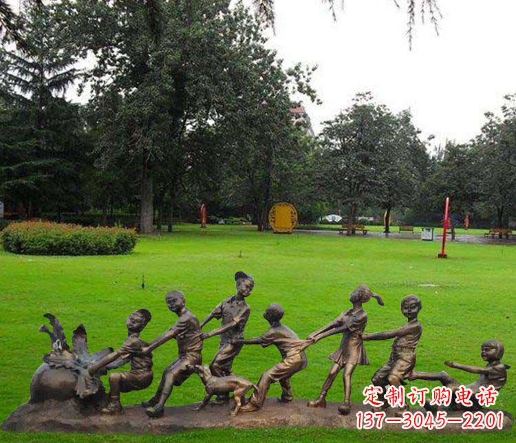 贵州公园儿童拔萝卜人物小品铜雕