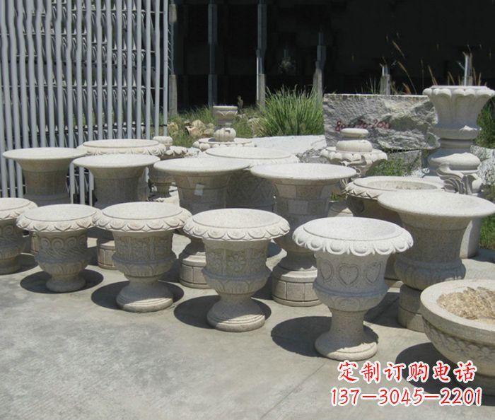 贵州大理石花盆石雕艺术品