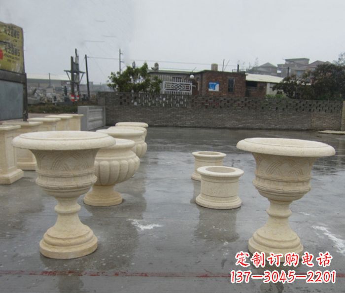 贵州完美绽放——大理石花盆石雕
