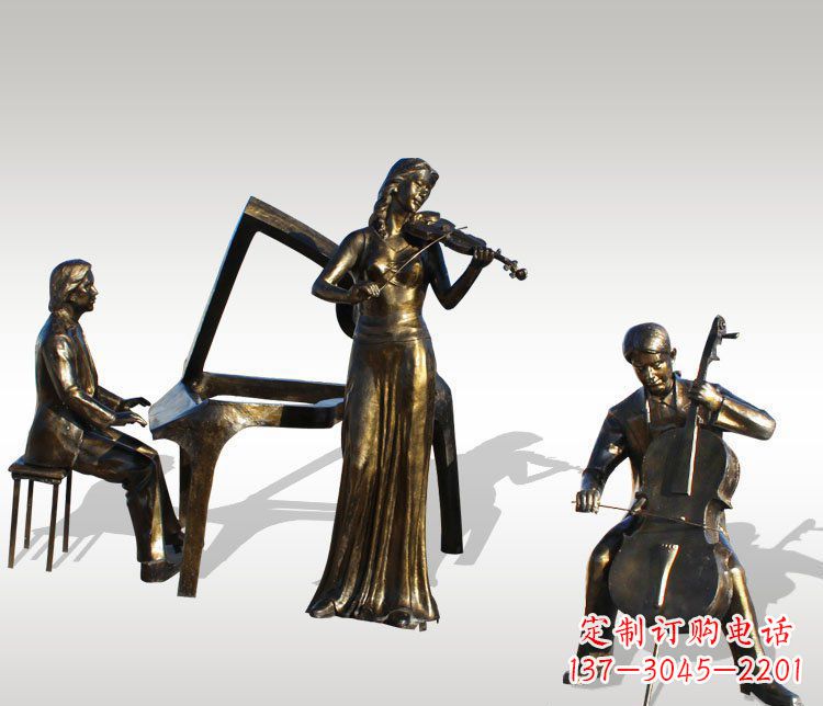 贵州公园景观钢琴拉小提琴人物铜雕