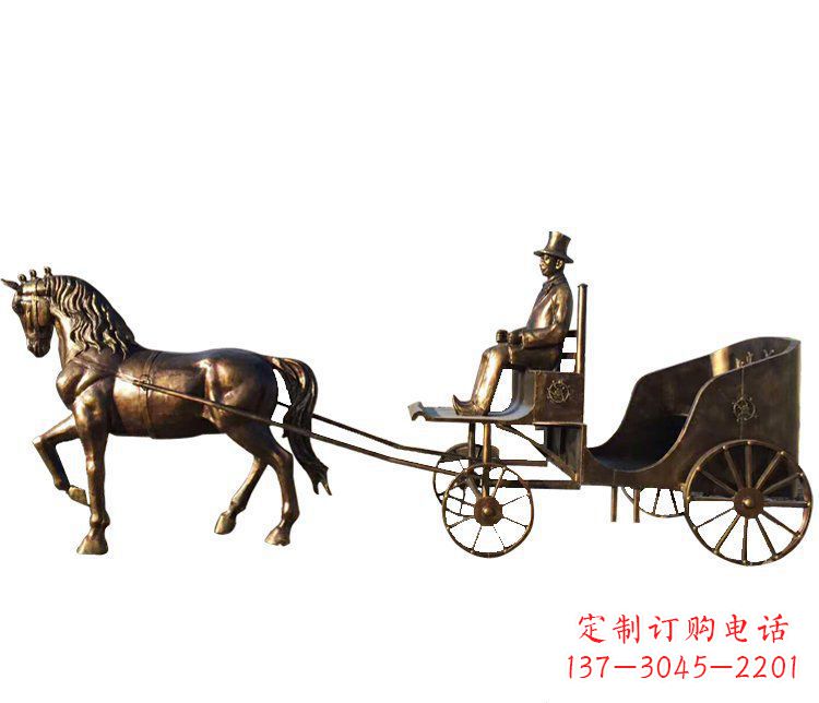 贵州公园景观坐着马车玻璃钢仿铜人物雕塑