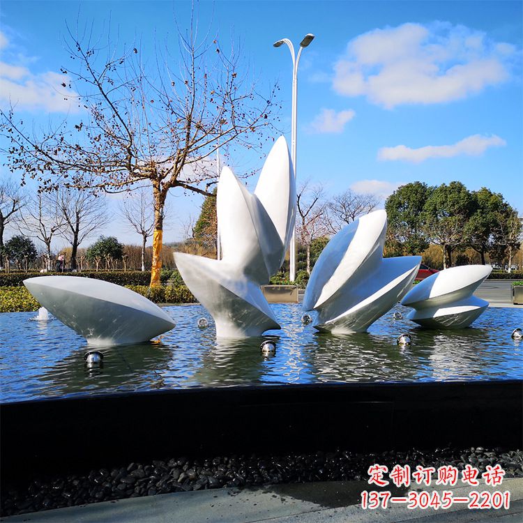 贵州公园景区抽象不锈钢树叶水景喷泉景观雕塑