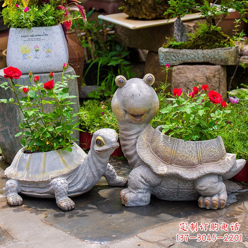 贵州公园景区创意花盆,乌龟玻璃钢花盆摆件