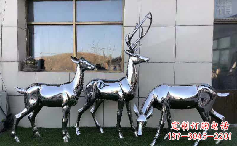 贵州华丽风格镜面不锈钢动物鹿雕塑