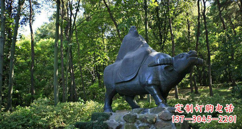 贵州公园老子骑牛西行景观铜雕