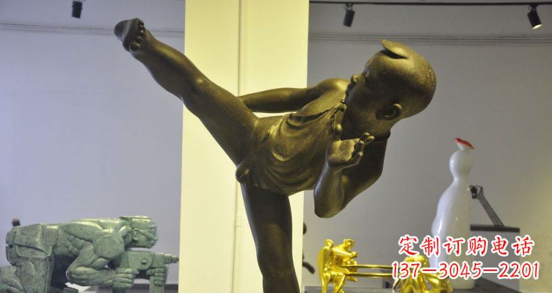 贵州领雕塑男孩练功夫铜雕