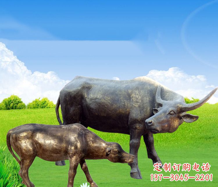 贵州 传统文化风格母子黄牛铜雕塑