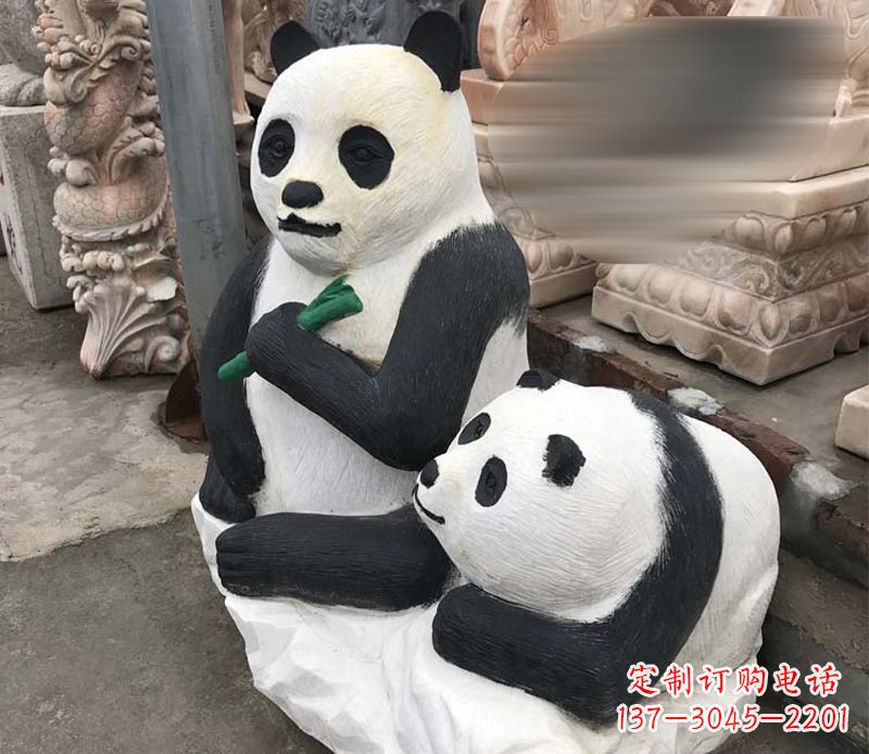 贵州领雕塑——公园母子熊猫石雕