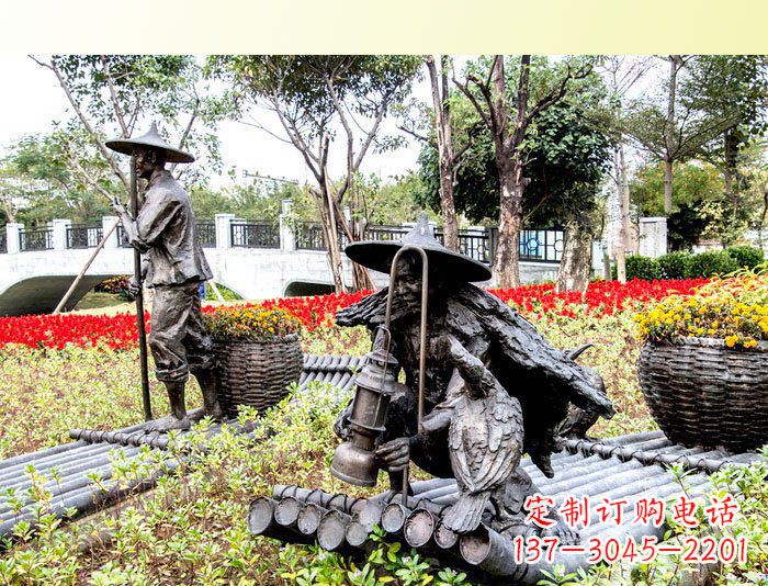 贵州公园人物渔夫铜雕塑