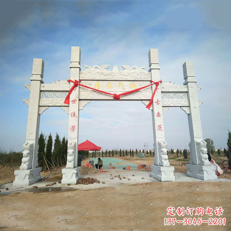 贵州中领雕塑专业定制公园三间四柱牌坊雕塑