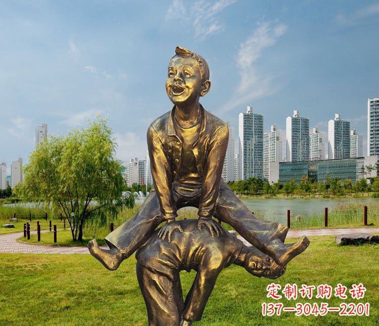 贵州公园铜雕跳马蹲人物雕塑
