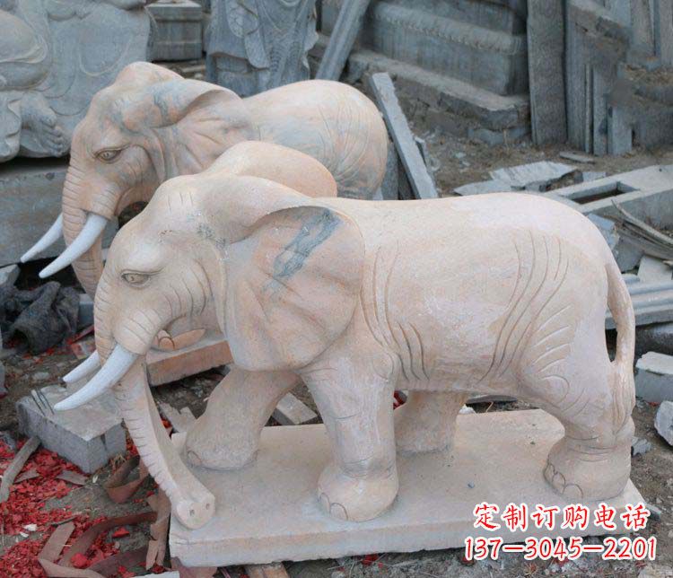 贵州雕刻出令人感动的那头大象定制公园晚霞红大象动物石雕
