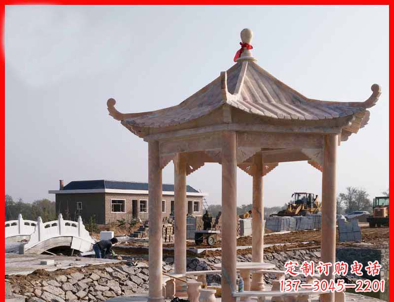 贵州红六角石凉亭雕塑