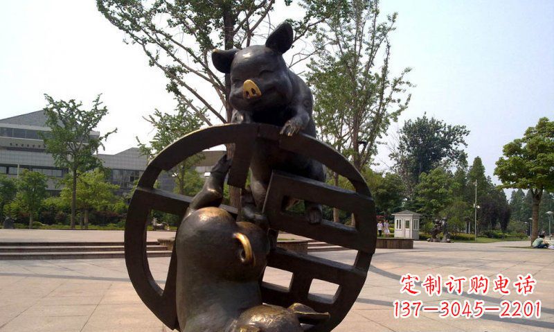 贵州公园小猪动物铜雕 (2)