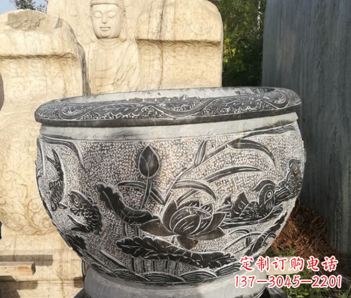 贵州室内装饰用鸳鸯荷花浮雕水缸