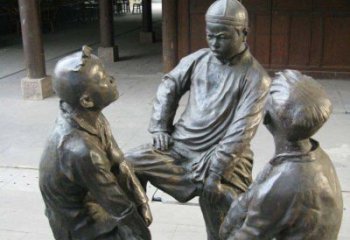 贵州铜雕男孩斗鸡小品雕塑