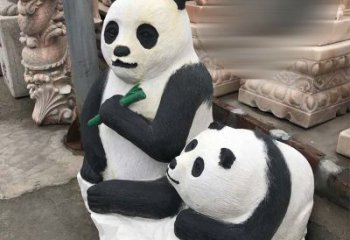 贵州领雕塑——公园母子熊猫石雕