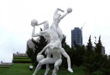 贵州公园体育运动不锈钢网格打篮球人物雕塑