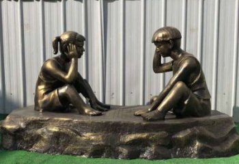 贵州儿童雕塑-铜雕下棋展示精美的艺术