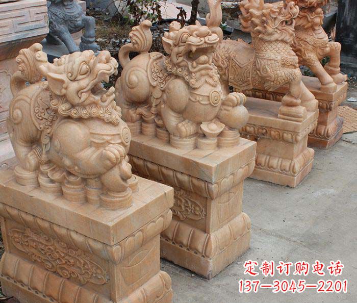 贵州中领雕塑-古代神兽晚霞红貔貅石雕