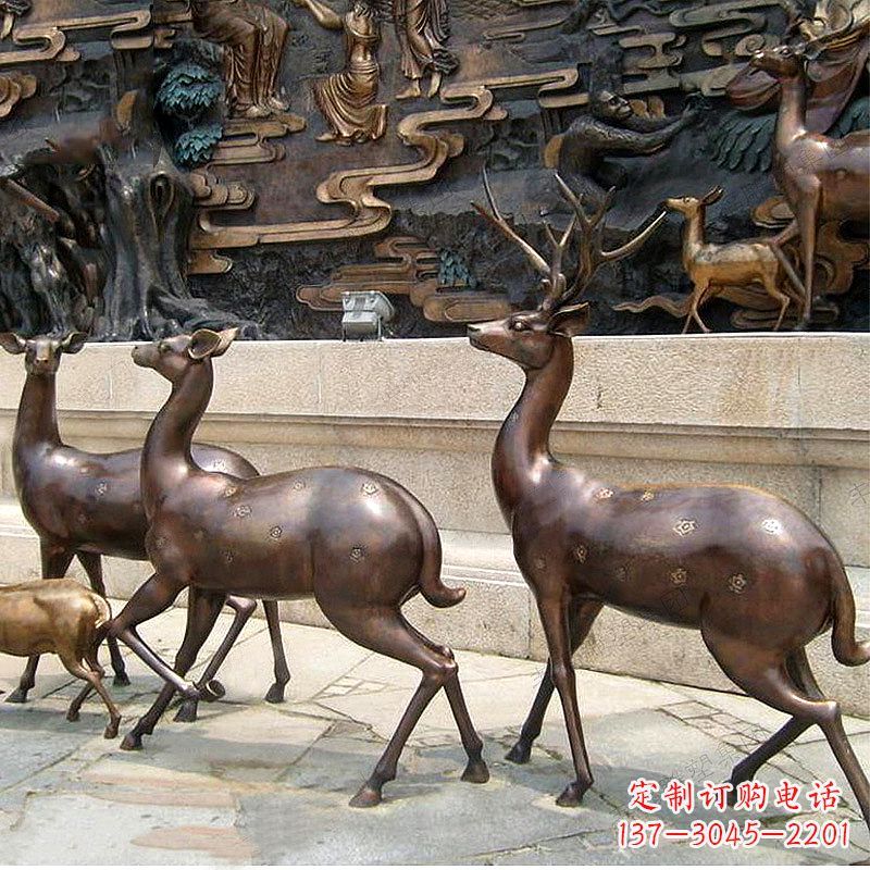 贵州古铜色梅花鹿铜雕精美塑型