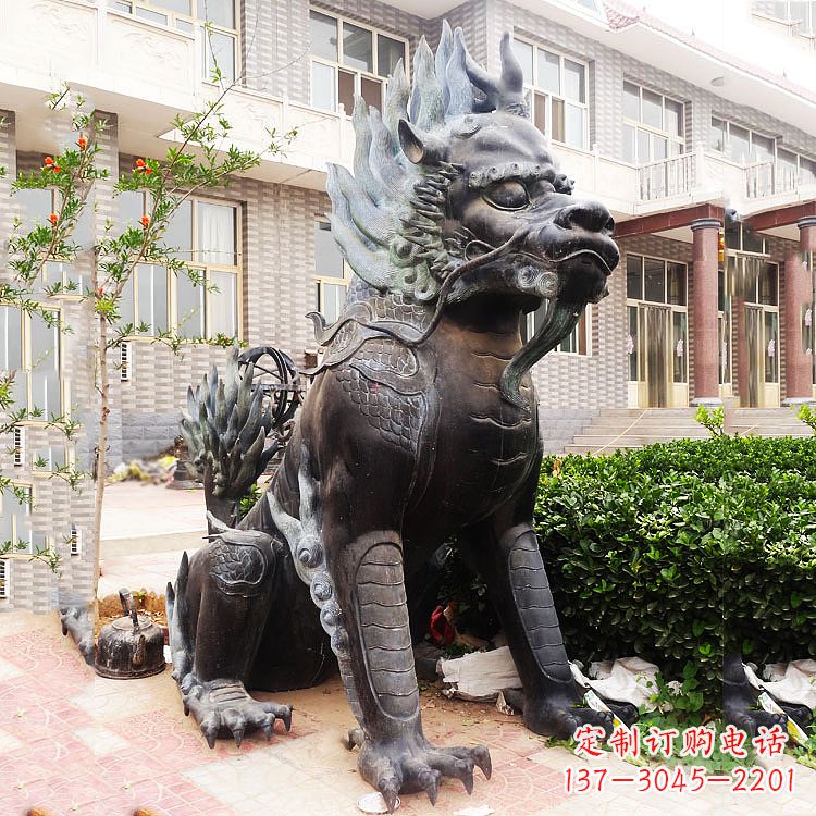 贵州古铜色镇宅铜麒麟雕塑,精美绝伦!