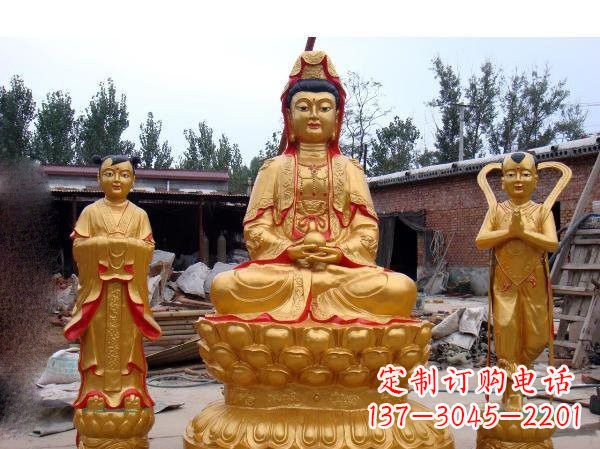 贵州财运旺旺,观音童子龙女铜雕