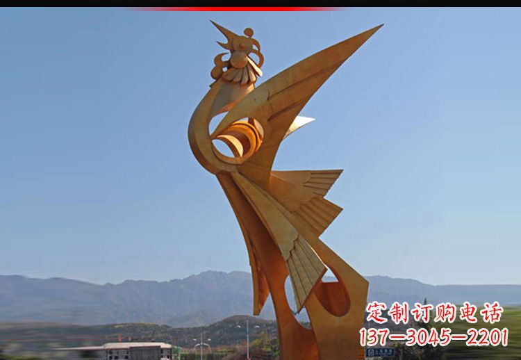 贵州广场不锈钢抽象凤凰雕塑11
