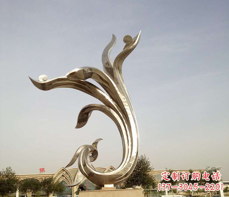 贵州中国传统图案雕刻定制——高端不锈钢抽象金凤凰雕塑