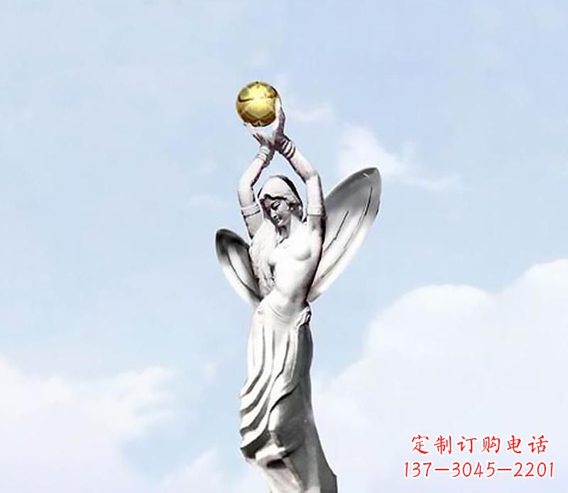 贵州精美的不锈钢女人双手捧球雕塑
